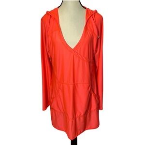 Free Country Tunic Hoodie Top Women XL Neon Coral Activewear Yoga Gym Sporty Run
